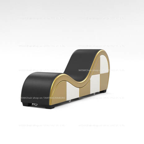 Дизайнерское кресло для секса и отдыха Тантра 188см (The Tantra Chair), (Экокожа, Черно-золотое, велюр матовый)