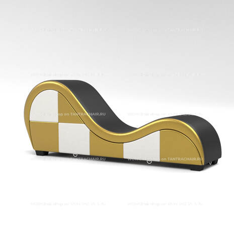 Дизайнерское кресло для секса и отдыха Тантра 188см (The Tantra Chair), (Экокожа, Черно-золотое, велюр матовый)